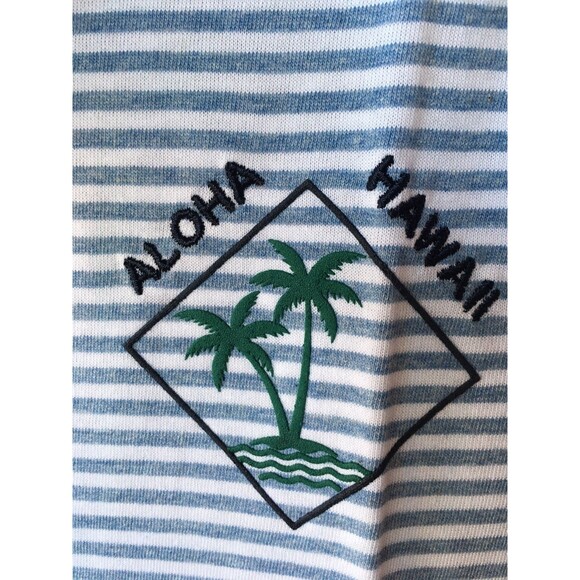 Denim & Flower men Ricky Singh Blue White Stripe Aloha Hawaii T Shirt sze Medium - Picture 7 of 11